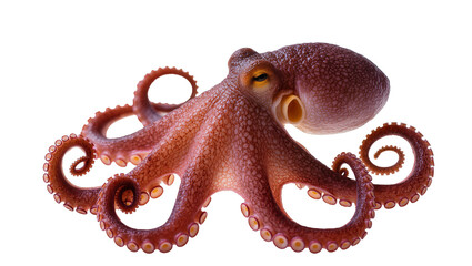 Brown octopus with curled tentacles, isolated on transparent background © Emilija