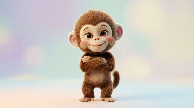 Cute monkey stands smiling