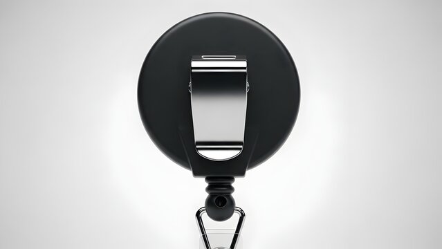 Modern black clip-on ring light with adjustable head on plain white studio backdrop