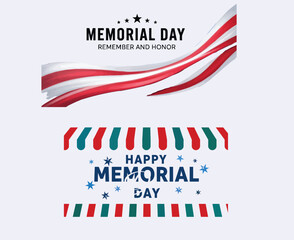 Obraz premium Happy memorial day patriotic design with american flags and festive decorations