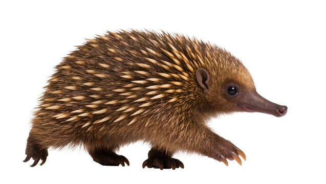 Spiny echidna walking, isolated on transparent background