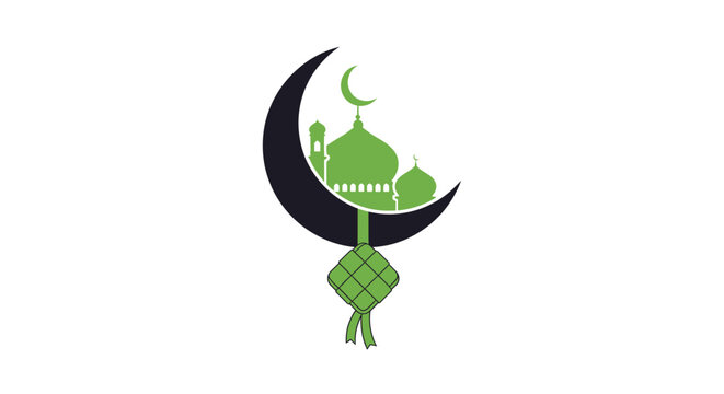 Green Mosque and Crescent Moon Symbol.