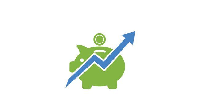 Green Piggy Bank with Blue Arrow.