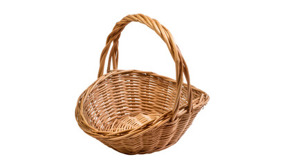 Fototapeta premium Woven wicker basket with curved handle, isolated on transparent background
