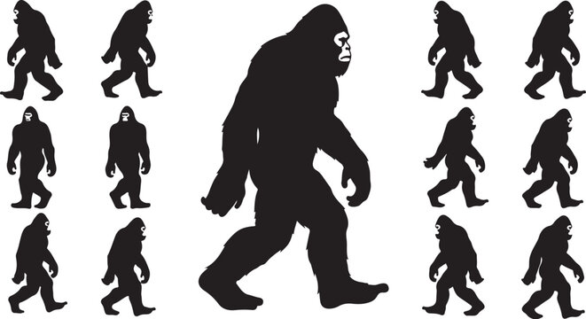 Bigfoot Silhouettes Walking in Various Positions Illustration