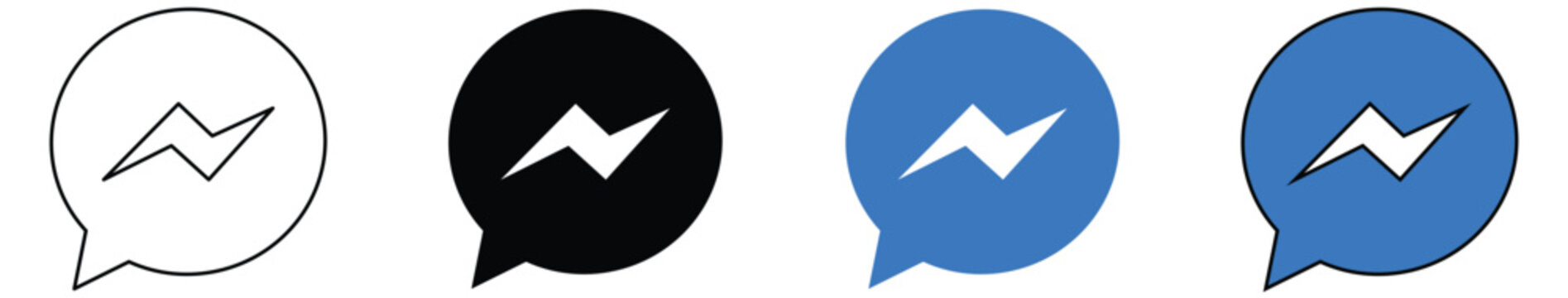 Set of Messanger Social media messaging app communication icon vector on transparent background, stroke outline and fill collection