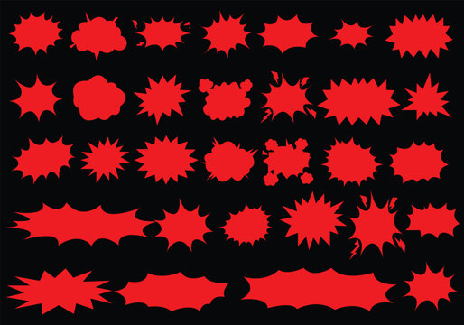 Comic burst, speech bubble, and text box silhouettes in vector style. essential graphic elements set for comic design, pop art, dialog highlights, and creative retro style storytelling