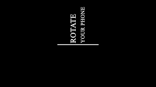 Animated smartphone rotation instruction overlay with white phone icon and rotate your phone text on black background for mobile video playback.