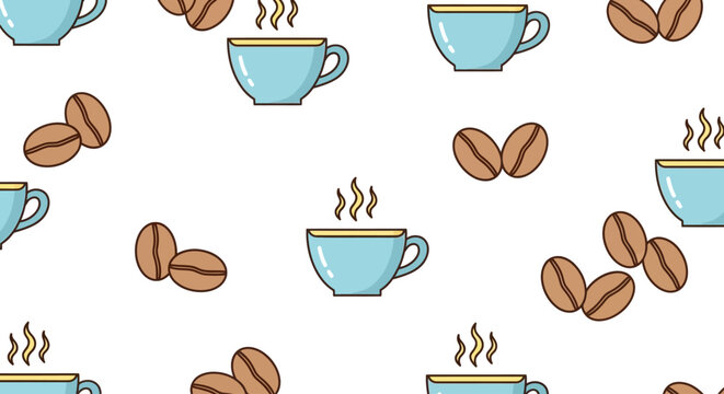 Coffee Cups and Coffee Beans Pattern.