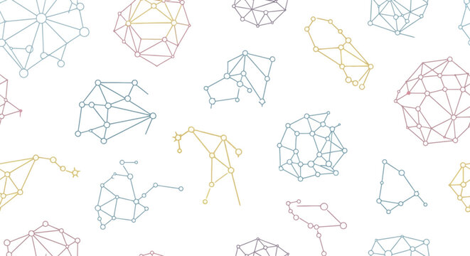 Colorful geometric shapes and diamonds.