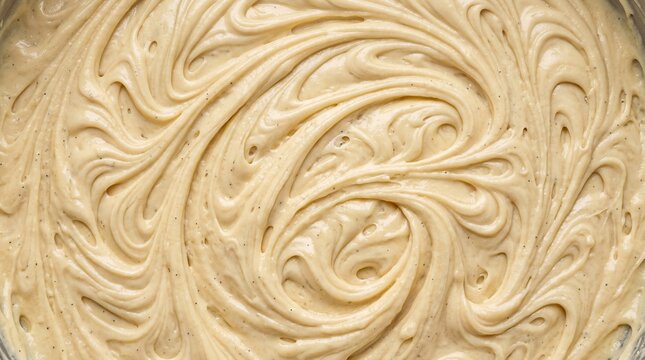 Cake batter texture &ndash; Vanilla baking mixture &ndash; Food background macro creamy swirl pattern