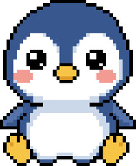 Fototapeta premium Cute penguin pixel art character on white background illustration