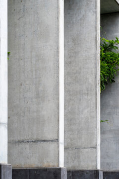 Shadow symmetry and concrete pillars as abstract architecture in modern minimal style with vertical pattern and quiet geometric rhythm