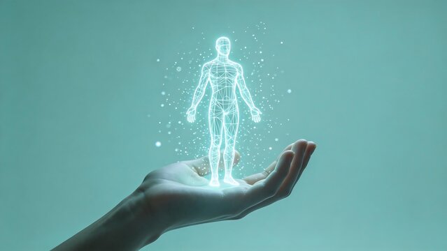 Human body hologram in hand