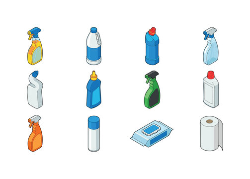 Cleaning spray bottle, bleach bottle, disinfectant bottle, glass cleaner, toilet cleaner, grout cleaner, mold remover spray,