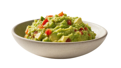 Fresh guacamole with diced tomatoes and avocado chunks, isolated on transparent background