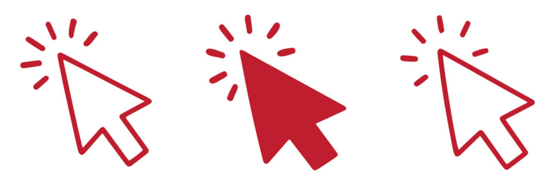 Minimalist mouse cursor arrow icon collection showing pointer click states for website and application design. Modern computer mouse cursor icon set in black and white, minimal pointer arrow symbols.