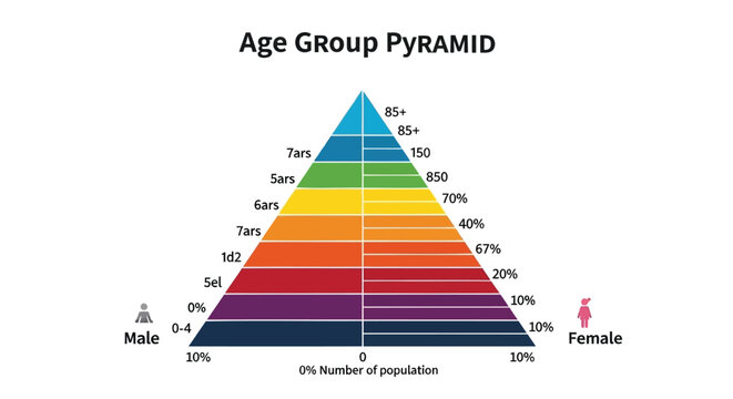 Demographic pyramid, age group distribution, population chart, infographic template