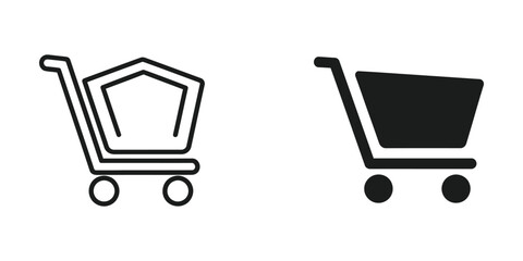 Comparison of empty and filled shopping cart icons in minimalist style © MSTSALEHA