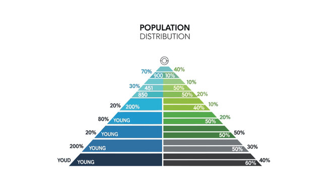 Population distribution pyramid, demographic chart, age and gender statistics, infographic template