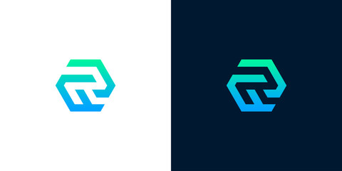 Modern abstract geometric logo design with gradient colors representing technology and innovation © anello