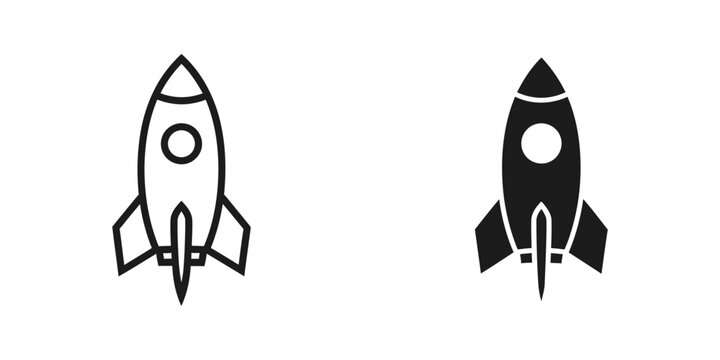 Contrast of a white and black outline rocket ship design in space theme