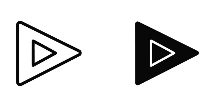 Contrast between outlined and filled triangular play button icons with inner triangle