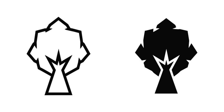 Contrasting silhouettes of stylized trees with different fill styles