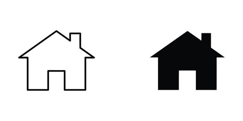 Fototapeta premium Comparison of outlined and filled house icons with simple architectural design