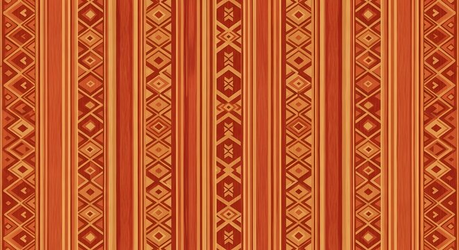 Tribal ethnic pattern with vertical stripes and geometric motifs in warm colors