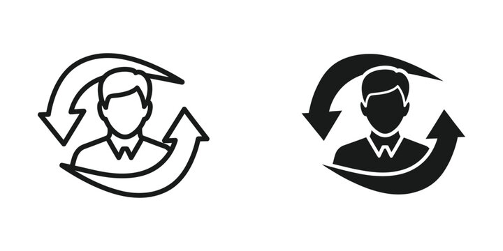 Two icons depicting bidirectional communication or feedback between individuals