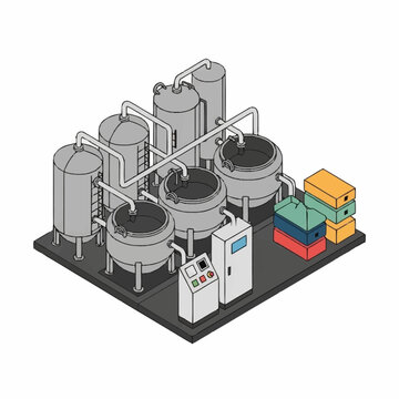 Industrial Chemical Processing Plant Equipment Illustration.