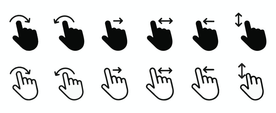 Hand Cursor Icons For Touchscreen Gestures And Navigation