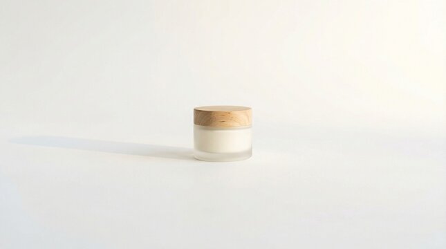 탁 트인 화이트 공간 속 나른한 오후 햇살을 머금은 불투명 유리 단지 목업