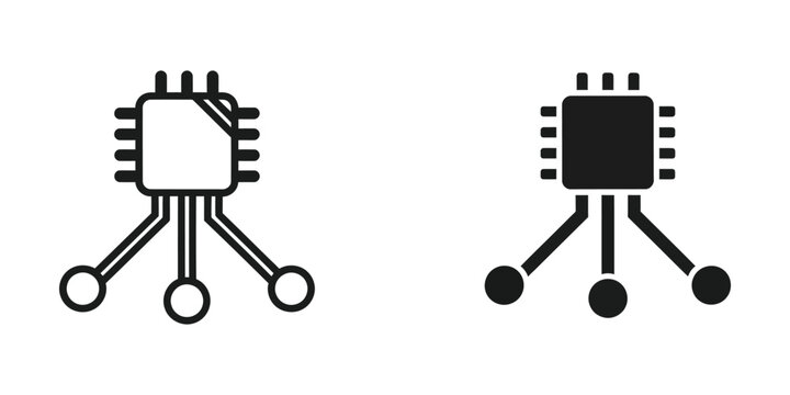 Comparison of active and inactive microprocessor icons with connections.