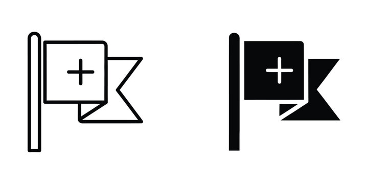 Contrast between a light-colored plus icon on a flag and its dark-colored counterpart