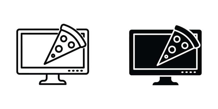 Comparison of a regular monitor and a monitor with a black screen both showing pizza slices