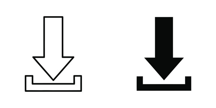 Comparison of outlined and filled down arrow icons with base lines