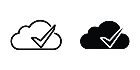 Comparison of cloud icons with and without a filled appearance and checkmark validation © MSTSALEHA