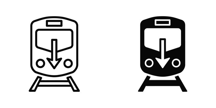 Contrast between a white and black train icon with downward arrows
