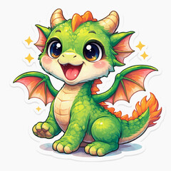 Fototapeta premium Cute baby dragon character with wings and bright colors in playful fantasy style