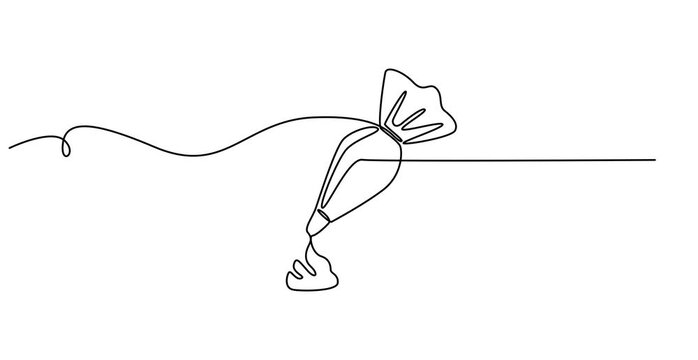 Animated self drawing of  Pastry bag with cream one line art, Continuous one line drawing of pastry bag. animation, Pastry bag colored icon, Pastry bag outline video. 4k 
