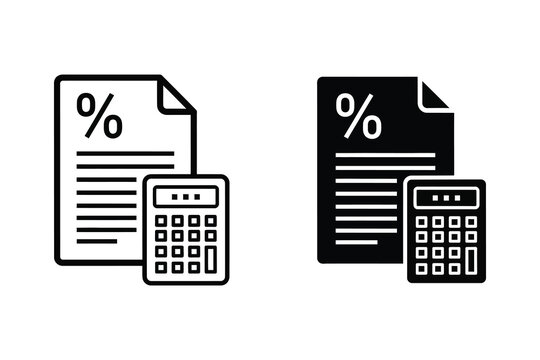 Percentage document and calculator flat icon set, financial calculation vector illustration