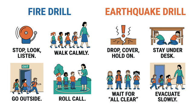 Fire Drill and Earthquake Drill Safety Instructions.