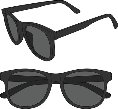 Two black sunglasses, one angled and one front view, on a white background eyewear accessory