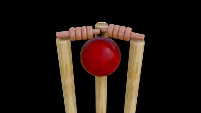 Sports Motion Graphic of 4K Red Cricket Ball Tracking and Hitting Wooden Stumps for Streaming and Promotions