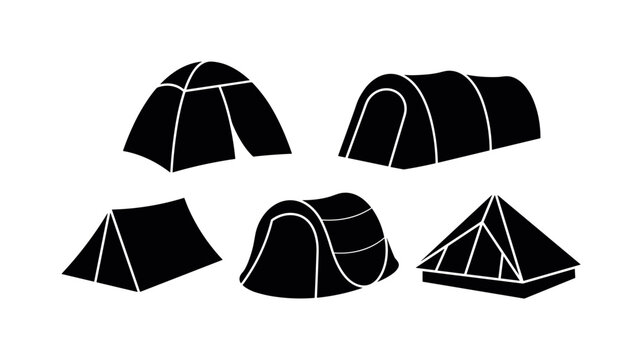 Camping tent dome shape pitched, tunnel tent elongated structure, backpacking tent compact lightweight form, pop up tent instant