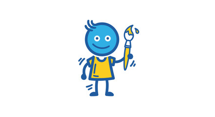 Fototapeta premium Smiling blue cartoon character with wrench.