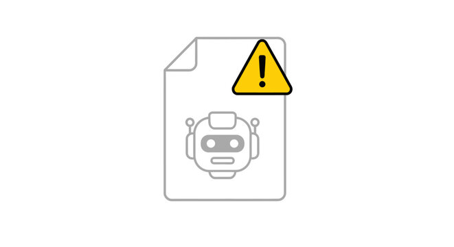 Robot Head on Document Warning Icon.