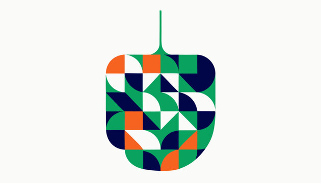 Colorful geometric computer mouse with green cord on white background